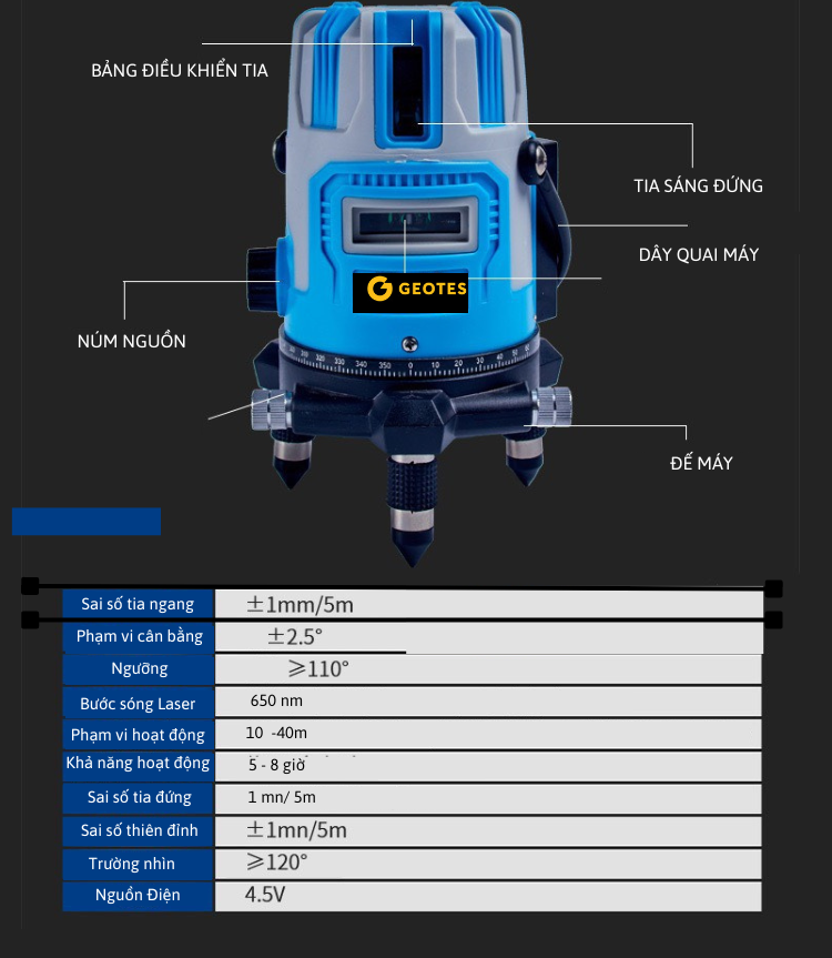 Máy Cân Bằng Laser Geotes Class A 5 tia